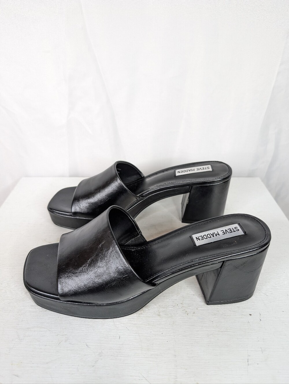 Steve Madden Islah Faux Leather Black Chunky Platform Sandals - Size 9.5 - Picture 3 of 9